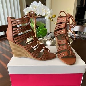 Just Fab Cognac Wedge